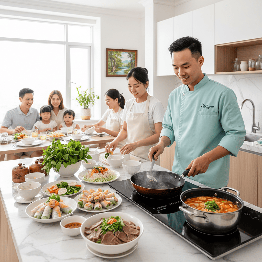 Khách hàng hài lòng với dịch vụ nấu tiệc tại nhà Partyna toàn quốc